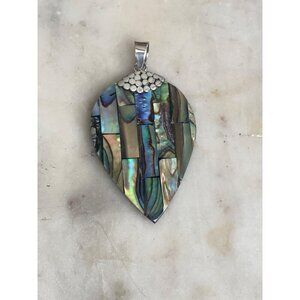 NEW Abalone Shell Mosaic Pendant with Silver Bail